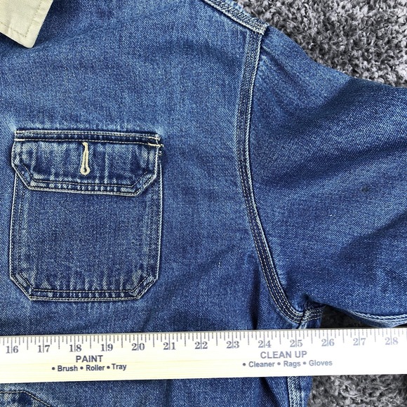 Gap Blue Jeans Jacket Mens XL Blue Denim T-Bird Patch Lined Bomber Workwear - Picture 8 of 12